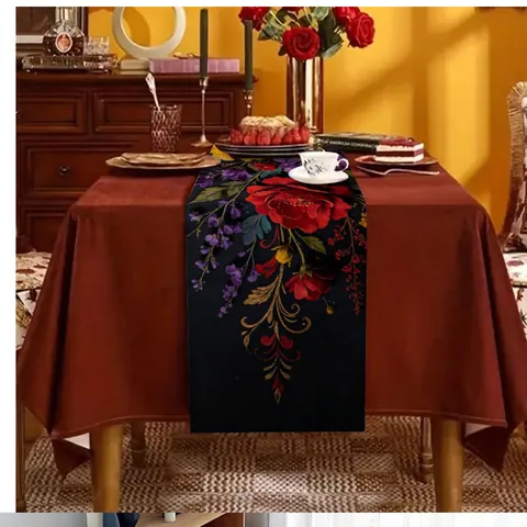 Chemin De Table Mexicain Jour Des Morts En Lin Tête De Mort Sucre Rose Imprimé Floral Décoration Table Pour Salle À Manger