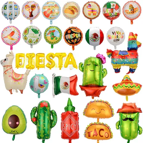 Mexican Fiesta Party Decorations Aluminum Foil Balloons Cactus Taco Sombrero Theme Carnival Celebration Balloon Supplies