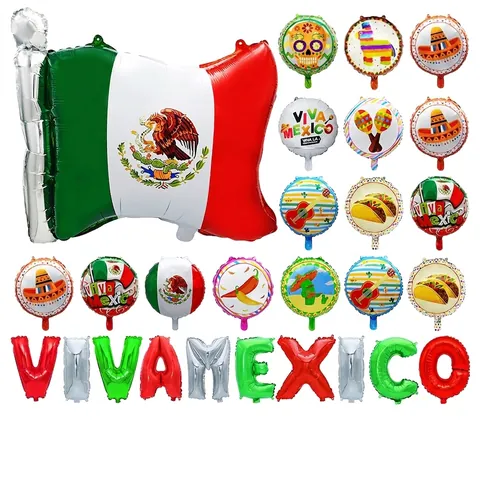 Ballons de Décoration de Fête de Carnaval Mexicain en Feuille d'Aluminium Rond Viva Mexico Fournitures Cactus Sombrero Taco