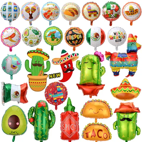 Mexican Fiesta Foil Balloon Cactus Taco Avocado Sombrero Chili Pinata Party Decoration For Mexico Independence Day Fiesta