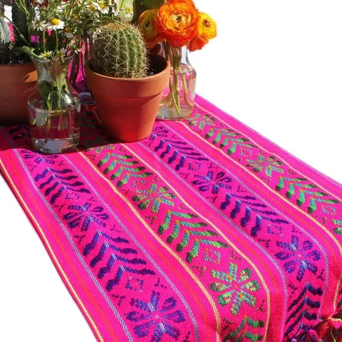 Mexican Table Runner Colorful Striped Jacquard Tassel Tablecloth Cotton Blend Bohemian Party Decor For Dining Room Celebration
