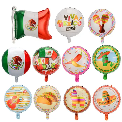 Juego de Globos de Papel de Aluminio Fiesta Mexicana Cactus Llama Taco Sombrero Pinata Forma Multicolor Fiesta Festival Carnaval Decoración Globo