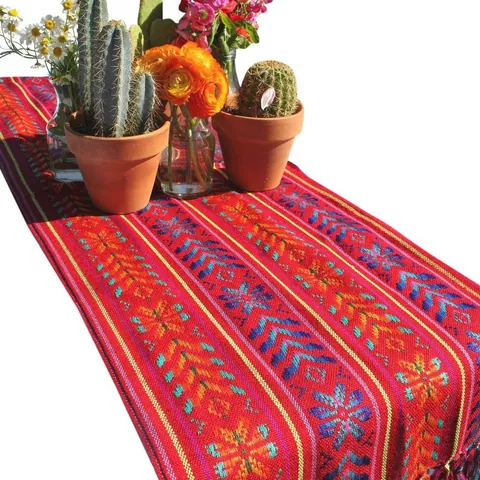 Mexican Table Runner Colorful Striped Jacquard Tassel Tablecloth Cotton Blend Bohemian Party Decor For Dining Room Celebration