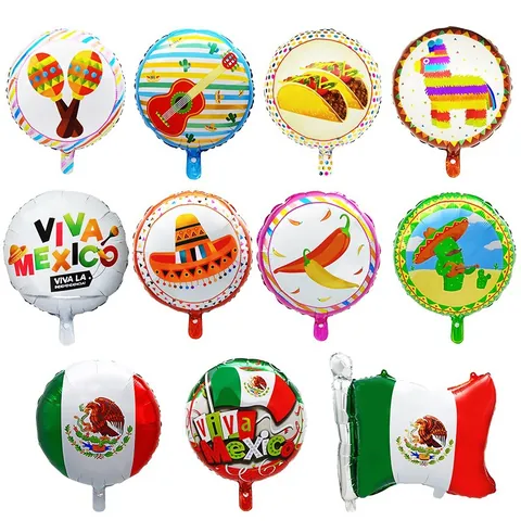 Ballon en Aluminium Fiesta Mexicaine Cactus Taco Avocat Sombrero Chili Pinata Décoration pour Jour de l'Indépendance