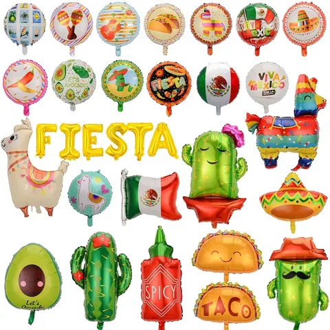 Décorations de Fête Fiesta Mexicaine Ballons en Aluminium Thème Cactus Taco Sombrero Fournitures de Ballons de Célébration de Carnaval