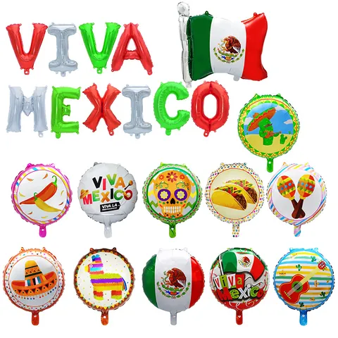 Ballons de Fête Mexicaine en Feuille d'Aluminium Motif Cactus Sombrero Piment Pour Décoration de Célébration de Carnaval