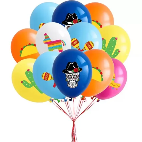 Ballons De Latex Jour Des Morts Mexique Crâne De Sucre Sombrero Taco Imprimés Décoration De Fond De Fête Fiesta