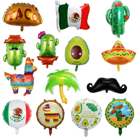 Mexicaans Carnaval Fiesta Feest Folieballonnen Set Taco Sombrero Cactus Avocado Piñata Mexicaanse Vlag Aluminiumfolie Ballonnen Voor Carnaval Decoratie