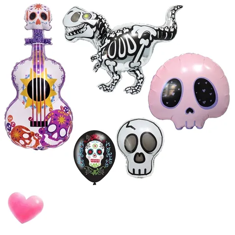 Tag der Toten Aluminiumfolie Ballons Mexikanische Dia De Los Muertos Party Dekorationen Skelett Dinosaurier Gitarre Totenkopf Ballons Für Halloween