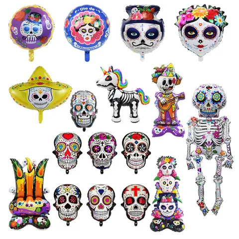 Tag der Toten Aluminiumfolie Ballon Halloween Party Hintergrund Dekoration Florale Zucker Schädel Geist Bräutigam Braut Aufblasbare Ballon Requisiten