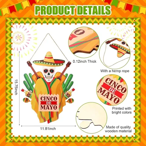 Day of the Dead Wooden Sign Mexican Fiesta Decoration Cinco de Mayo Skull Hanging Decor Home Wall Decor Wooden Craft With Rope