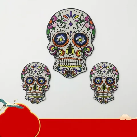 Parche Bordado de Calavera de Azúcar Estilo Mexicano Flor Colorida Esqueleto Aplicación Parche Decorativo Para Ropa