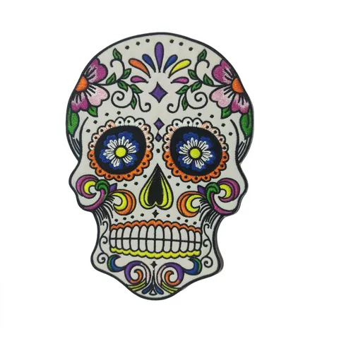 Parche Bordado de Calavera de Azúcar Estilo Mexicano Flor Colorida Esqueleto Aplicación Parche Decorativo Para Ropa