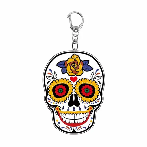 Punkrock Halloween Sugar Skull Acryl Sleutelhanger Mexicaanse Dag Van De Doden Calavera Dubbelzijdige Sandwichbedrukking Tas Hanger Sieraden Cadeau
