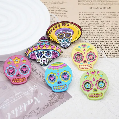 Messicano Giorno Dei Morti Spilla Teschio Halloween Smalto Pin Per Donne Uomini Artistico Zucchero Teschio Lega Risvolto Gioielli Regalo