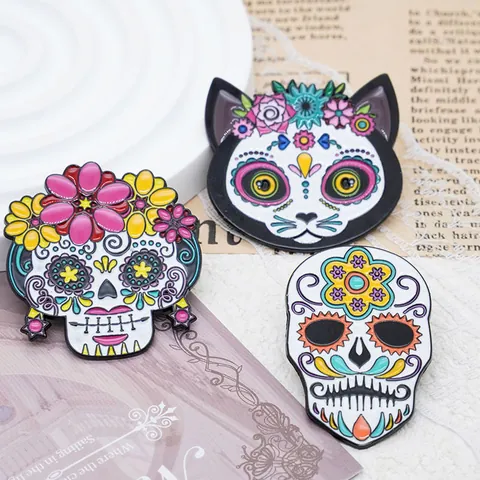 Messicano Giorno Dei Morti Spilla Teschio Halloween Smalto Pin Per Donne Uomini Artistico Zucchero Teschio Lega Risvolto Gioielli Regalo