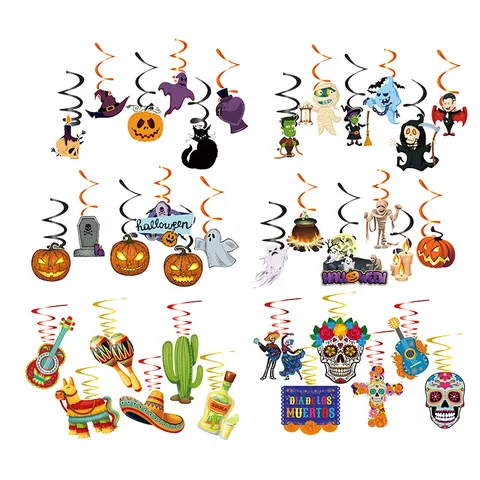 Halloween Giorno Dei Morti Decorazioni Sospese a Spirale Banner in Carta Per Festa Messicana Zucca Fantasma Teschio Arredamento Oggetti Di Scena