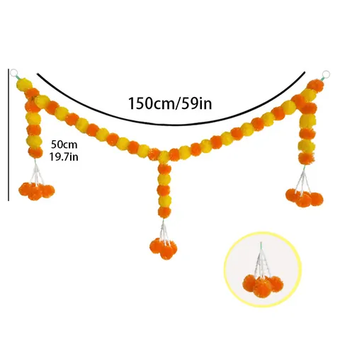 Rideau de Porte en Fleurs de Souci Artificielles pour Mariage Indien Décoration Jour des Morts Guirlande de Fleurs en Plastique Toran