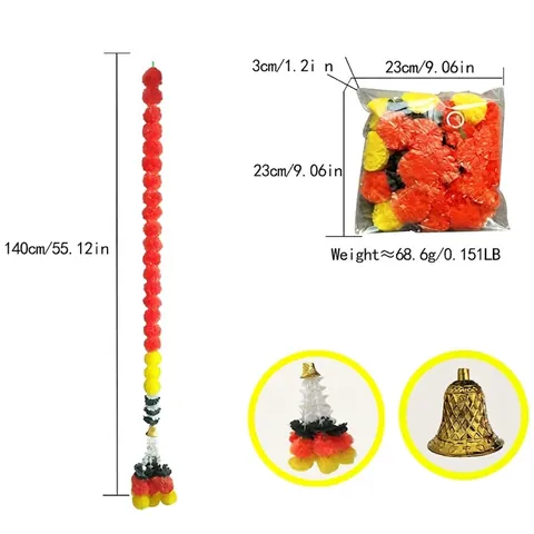 Guirlandes de Soucis Artificiels Décorations Mexicaines du Jour des Morts Chaînes de Fleurs en Plastique Avec Cloches pour Halloween Mariage