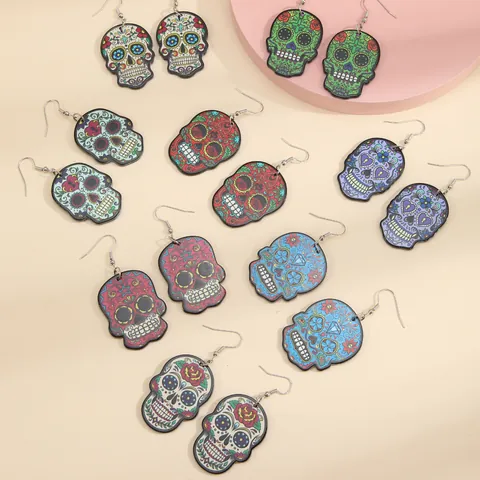 Punk Rock Acryl Bunter Totenkopf Ohrhänger Für Damen Übergroße Persönlichkeit Bedruckter Totenkopf Schmuck Accessoire