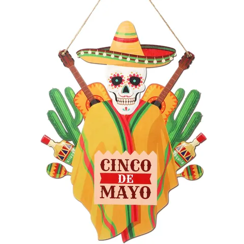 Cartel de Madera Día de los Muertos Decoración Fiesta Mexicana Cinco de Mayo Calavera Decoración Colgante de Pared Artesanía de Madera