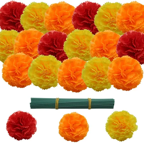 Teste di Fiori di Calendula Artificiali Con Steli Per Il Giorno Dei Morti Halloween Matrimonio Festa Decorazione Messicana