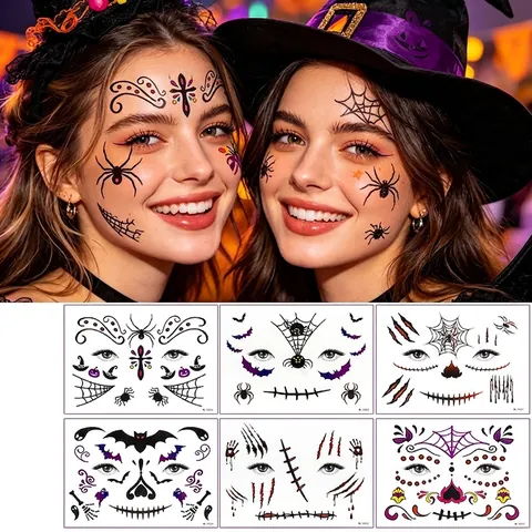 Tag Der Toten Gesicht Tattoo Aufkleber Halloween Skelett Blumen Wasserdichte Temporäre Tattoo Make-Up Sticker Für Party