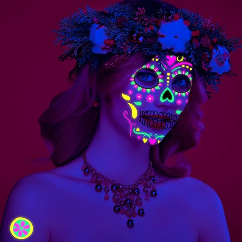 Day of the Dead Neon Fluorescent Face Tattoo Stickers Halloween Skull Floral Geometric Patterns Waterproof Temporary Tattoos Party Accessories