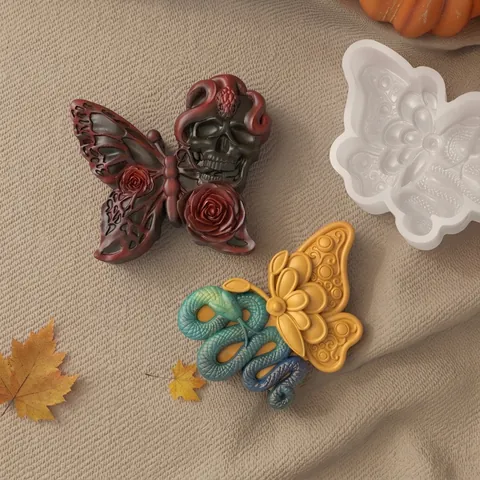 Stampo in Silicone Farfalla Teschio Gotico Fai da Te Giorno dei Morti Halloween Candela Sapone Resina Epossidica per Arredamento