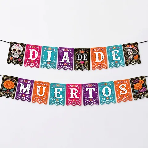 Mexicain Jour Des Morts Bannière Guirlande Papel Picado Dia De Muertos Décoration De Fête Papier Crâne Sucre Fleur Bannière Pour Festival