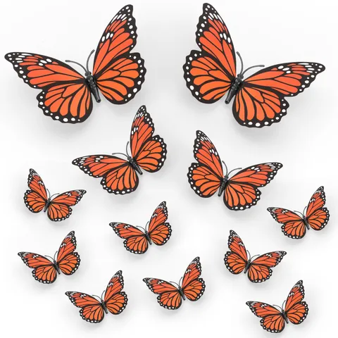 Stickers Muraux Papillon Monarque 3D Orange Papillon De Simulation DIY Décorations D Halloween Jour Des Morts Imperméable PVC Papillon Pour Jardin