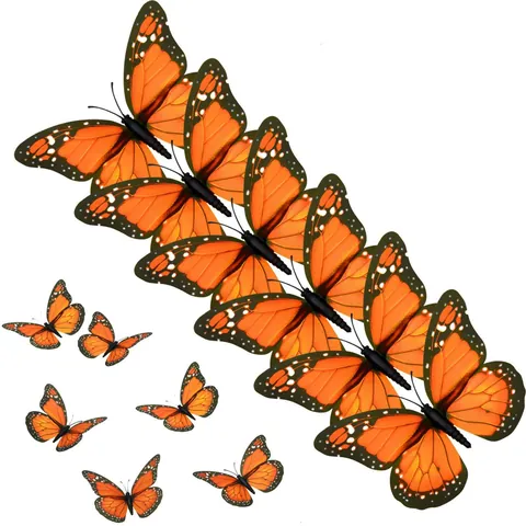 Papillon Monarque 3D Réaliste Décoration Murale Orange Imperméable Imprimé PVC Autocollants Papillon Artificiels pour Halloween Jour des Morts Maison Fête