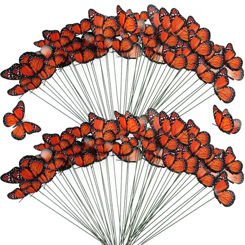 Papillon Monarque Simulation 3D Ornements Décoratifs Orange Ailes en PVC Réalistes pour Halloween Jour Des Morts Jardin Fête Décor