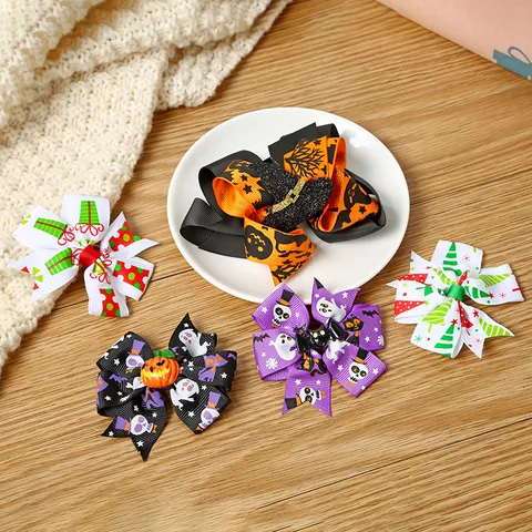 Mollette per Capelli Halloween Natale per Bambini Fiocco Fermagli Festival Zucca Fantasma Albero di Natale Decorazioni Accessori Capelli Ragazze