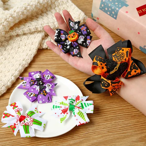 Mollette per Capelli Halloween Natale per Bambini Fiocco Fermagli Festival Zucca Fantasma Albero di Natale Decorazioni Accessori Capelli Ragazze