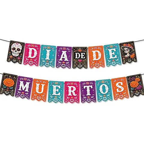 Mexikanischer Tag Der Toten Party Banner Bunt Papel Picado Girlande Dia De Muertos Totenkopf Blumen Dekoration Hohl Papier Wimpelkette Für Halloween Fiesta Dekor