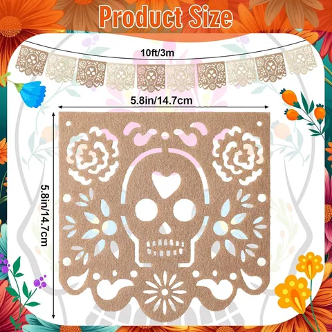Banner Messicano del Giorno dei Morti in Feltro Ghirlanda di Teschi Calati Papel Picado Decorazione per Festa di Halloween