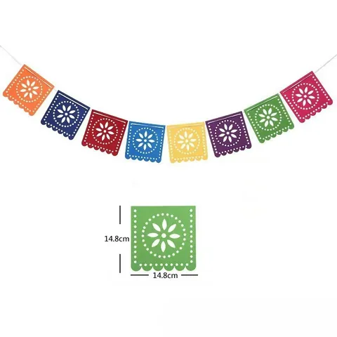Μεξικάνικο Ημέρα των Νεκρών Τσόχα Papel Picado Λάβαρο Πολύχρωμο Διάτρητο Ανθικό Γιρλάντα Πάρτι Διακόσμηση Κρεμαστό