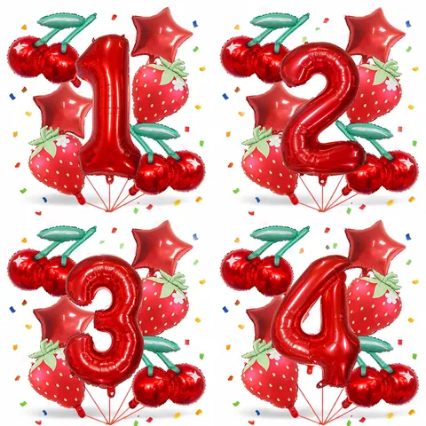 Set di Palloncini in Pellicola di Alluminio a Tema Frutta Fragola Ciliegia Rosso Digitale Decorazioni per Feste di Compleanno