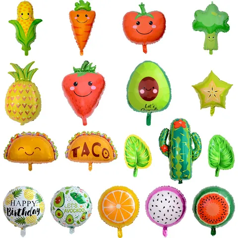 Obst Gemüse Folienballons Sommer Party Dekorationen Cartoon Erdbeere Wassermelone Form Aluminiumfolie Ballons Für Kinder Geburtstag Event Requisiten