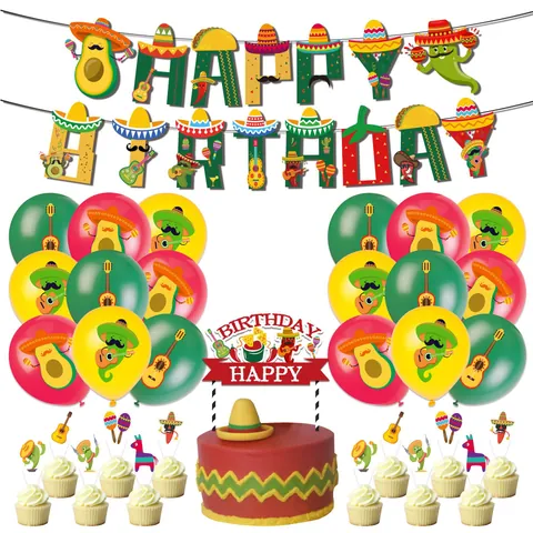 Mexikanisches Fiesta Thema Party Dekoration Set Mit Latexballons Banner Kuchenaufsatz Für Kinder Geburtstag Feier Partybedarf