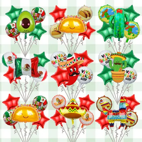 Mexicaanse Fiesta Aluminiumfolie Ballon Set Chili Cactus Taco Sombrero Thema Feestversieringen Viva Mexico Ballonnen