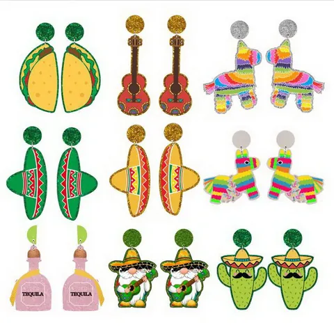 Orecchini Messicani in Acrilico Cinco De Mayo Taco Chitarra Sombrero Piñata Gnomo Cactus Tequila Orecchini Festivi per Donna
