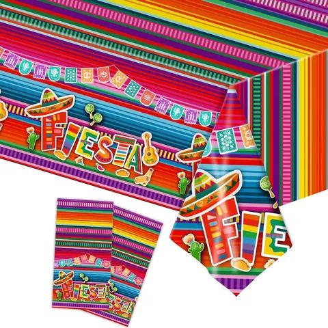 Mexikanische Fiesta Einweg Kunststoff Tischdecke Mehrfarbig Gestreift Totenkopf Muster Festliche Party Dekoration Rechteckige Tischabdeckung