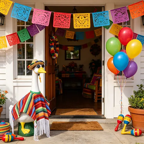 Mexikanisches Karneval Porch Goose Kostüm Set Für 23 Zoll Garten Gans Sombrero Hut Serape Poncho Sonnenbrille Garten Deko