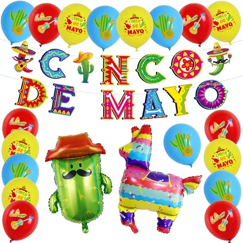 Decorazioni Festa Messicana Cinco De Mayo Celebrazione Banner Cactus Lama Palloncini in Alluminio Ventagli Carta Riccioli Nappe