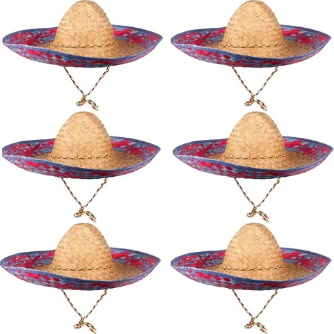 Mexican Sombrero Bamboo Woven Straw Hat With Colorful Trim Wide Brim Sun Hat For Cinco De Mayo Party Photography Props Unisex Folk Hat
