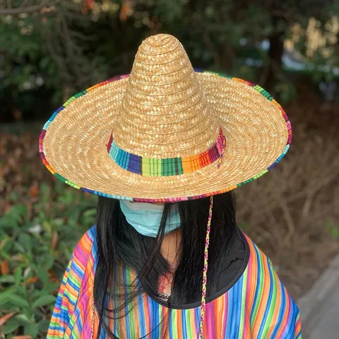 Sombrero Messicano in Paglia Cappello per Bambini Adulti Halloween Carnevale Costume Accessori Festa Bordo Intrecciato Colorato Cappello Paglia Etnico
