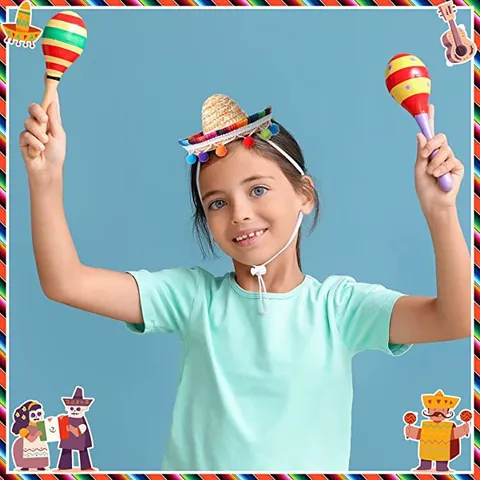 Mini Sombrero Mexicano de Paja para Perros Gatos Mascotas Decoración de Fiesta de Carnaval Sombrero con Pompones de Colores y Correa Ajustable