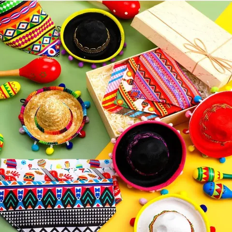 Sombrero Mexicano para Mascotas Gorro de Fiesta de Carnaval Mini Sombrero de Paja Con Pompones para Perros Gatos Decoración
